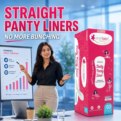 No more bunching worries - just switch to everteen straight panty liners - everteen-neud.com