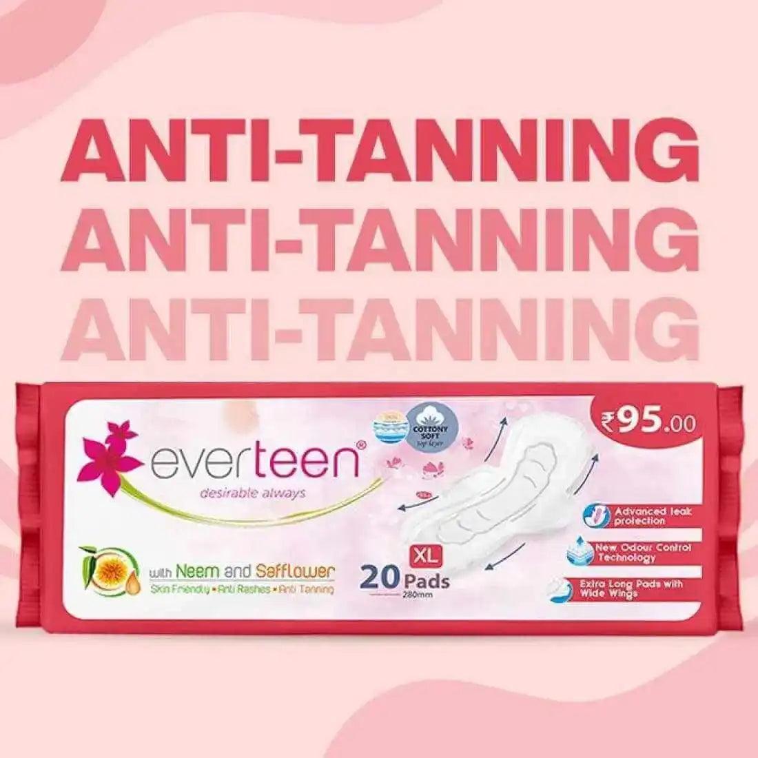 everteen XL Sanitary Napkins with Neem and Safflower are Anti-Tanning and Anti-Rashes In Periods - everteen-neud.com