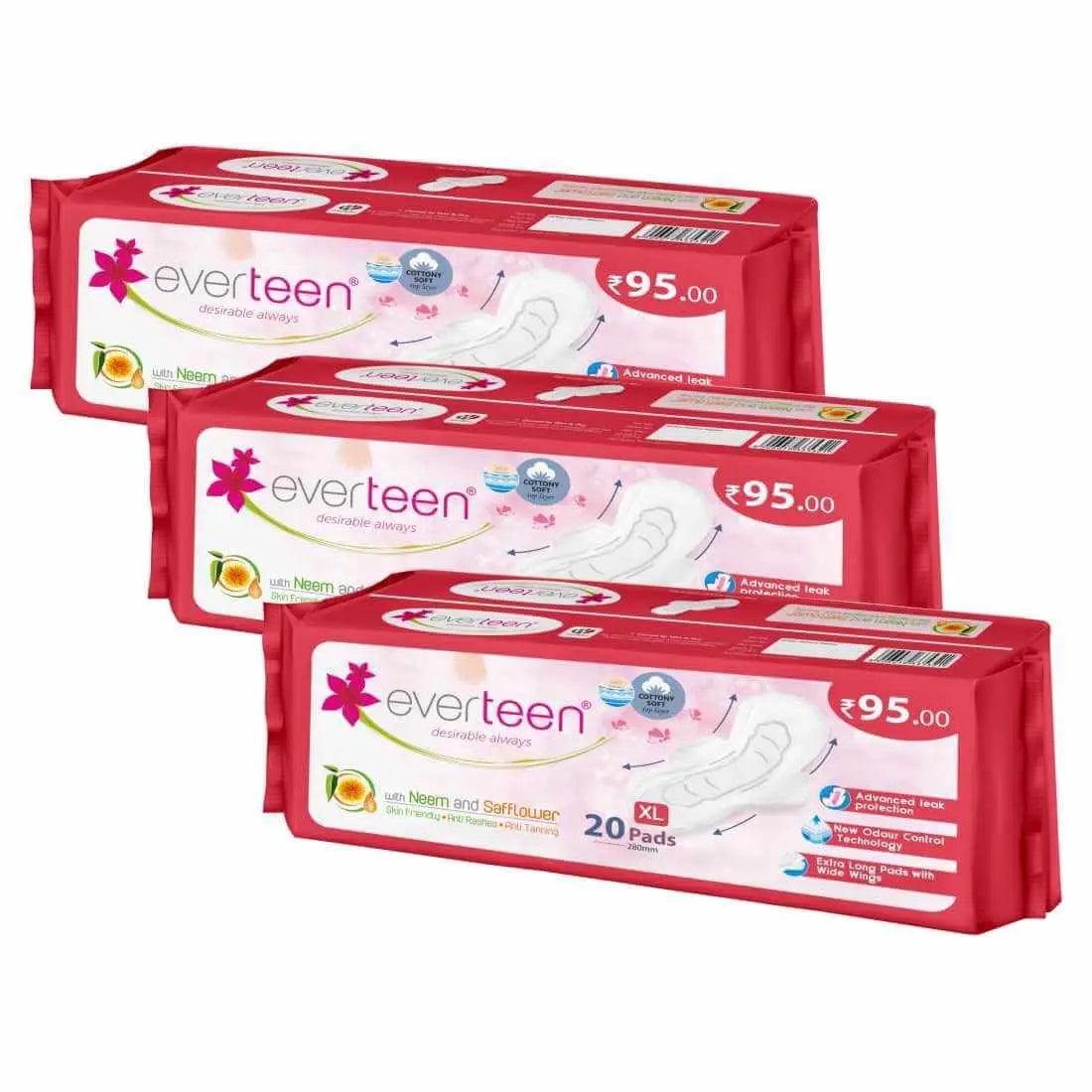 everteen XL Sanitary Napkin Pads with Neem and Safflower for Women - 20 Pads, 280mm 8903540010671