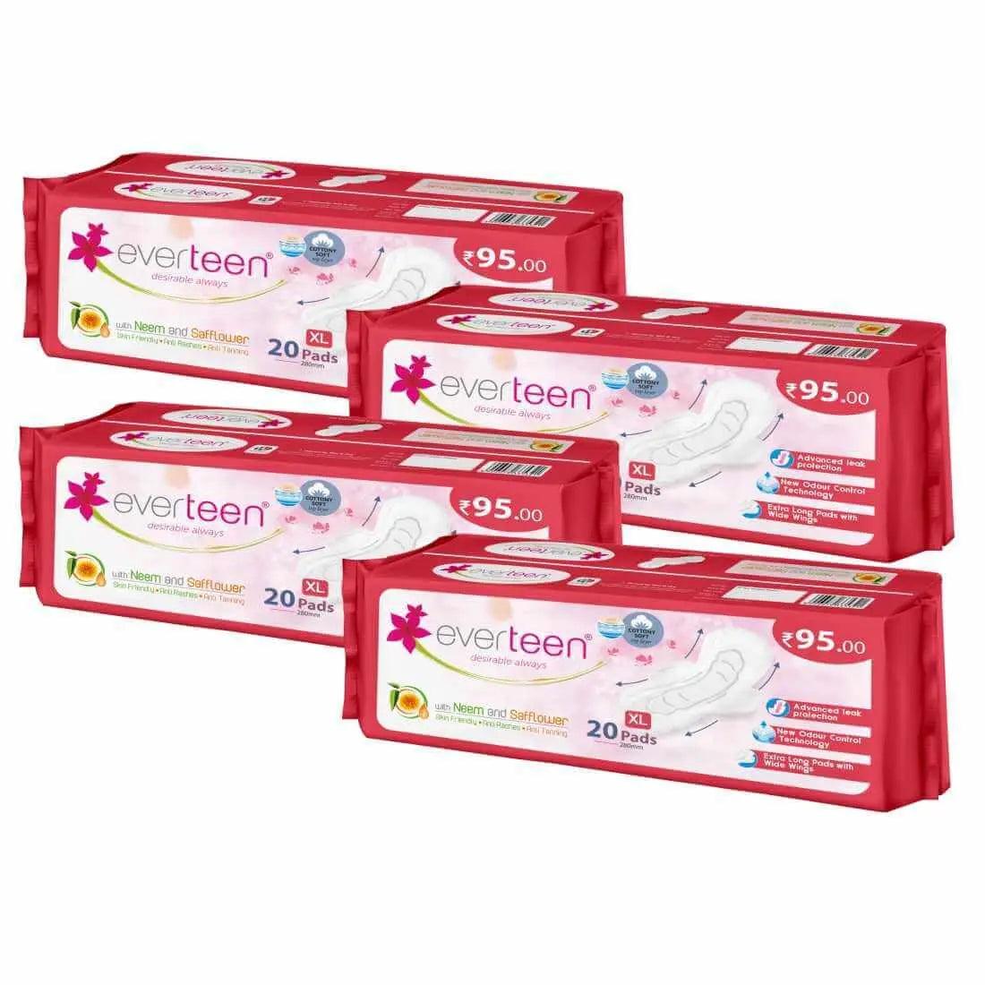 everteen XL Sanitary Napkin Pads with Neem and Safflower for Women - 20 Pads, 280mm 8903540010688