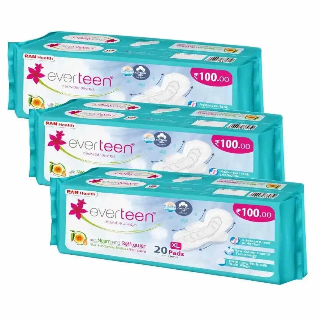 Buy 3 Packs everteen XL Dry 20 Sanitary Napkin Pads with Neem and Safflower for Women - 280mm - everteen-neud.com