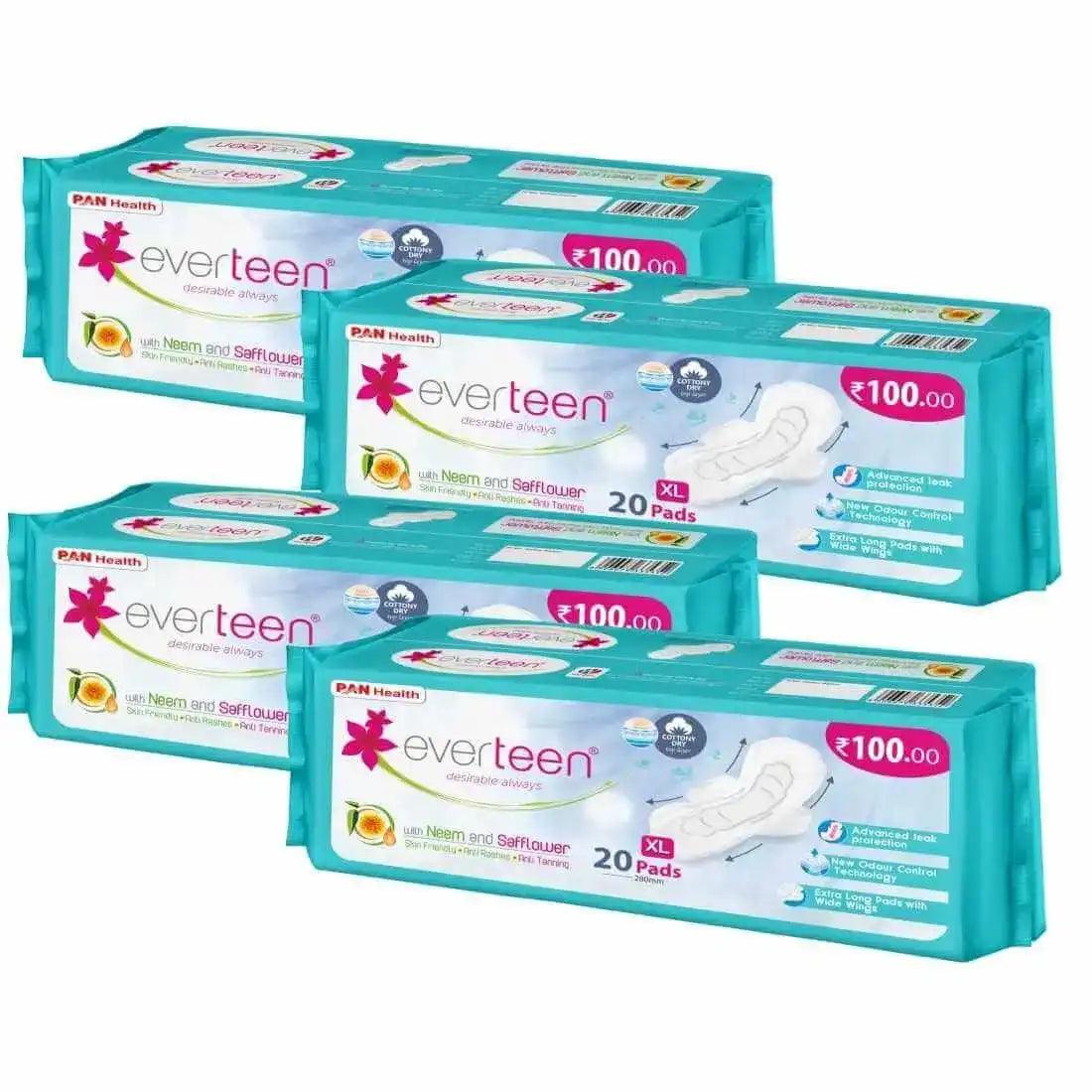 Buy 4 Packs everteen XL Dry 20 Sanitary Napkin Pads with Neem and Safflower for Women - 280mm - everteen-neud.com