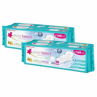 everteen XL Sanitary Napkin Pads with Neem and Safflower for Women - 20 Pads, 280mm 8903540010725