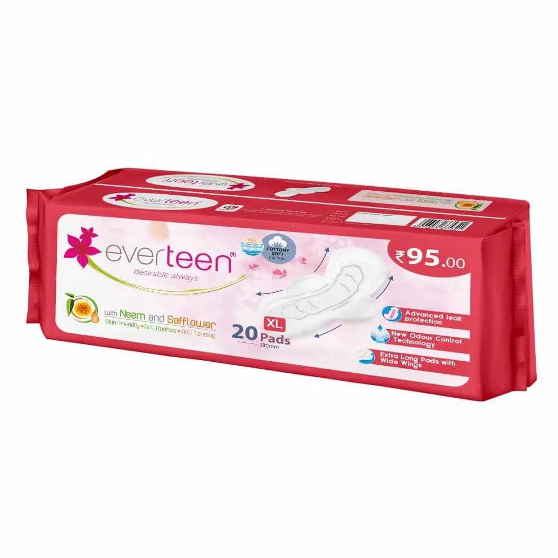 everteen XL Sanitary Napkin Pads with Neem and Safflower for Women - 20 Pads, 280mm 8906079335321