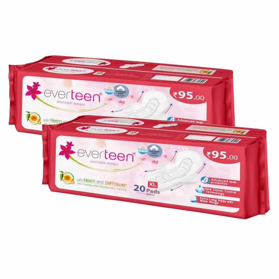 everteen XL Sanitary Napkin Pads with Neem and Safflower for Women - 20 Pads, 280mm 8903540010664