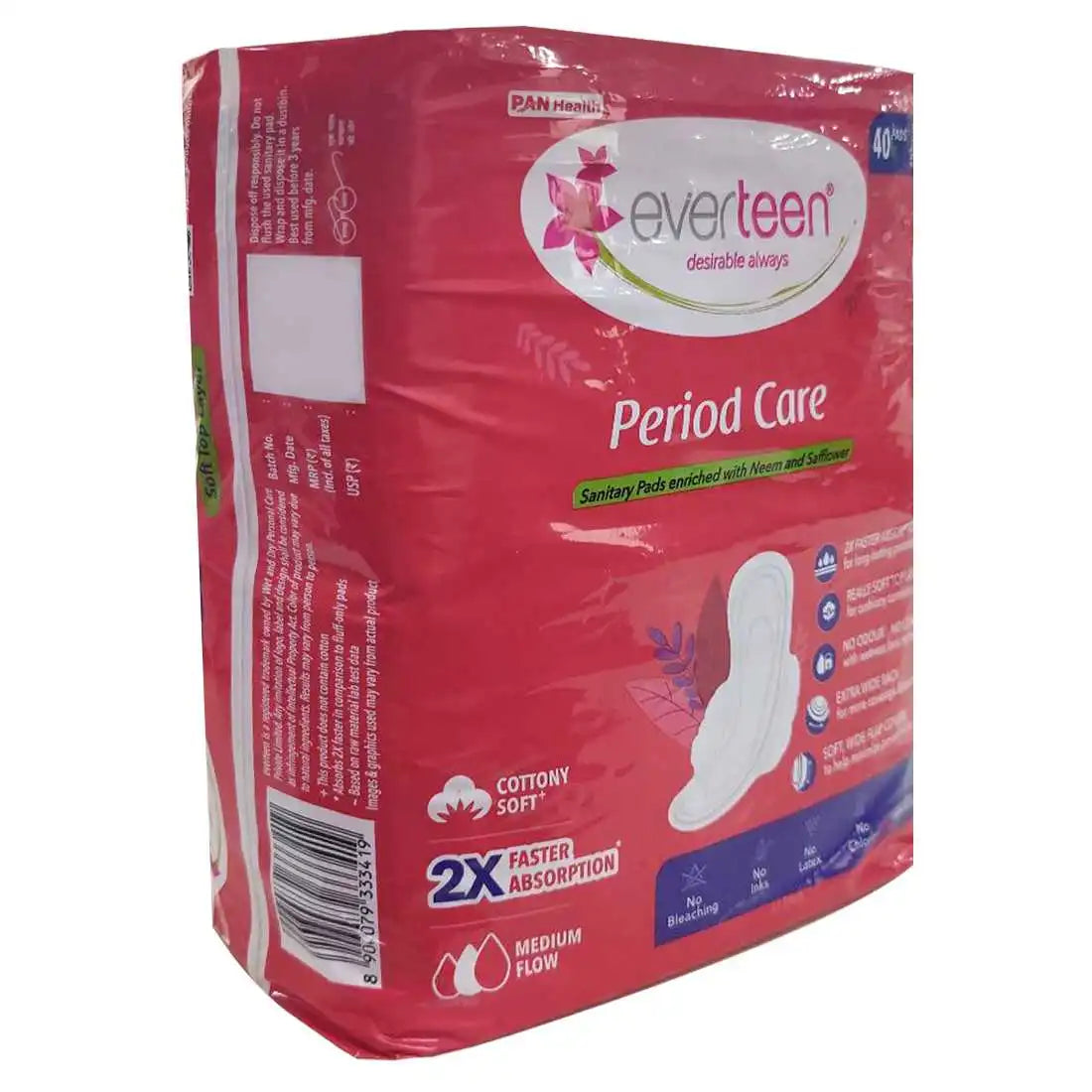 everteen Period Care XL Soft 40 Sanitary Pads Enriched with Neem and Safflower For Medium Flow