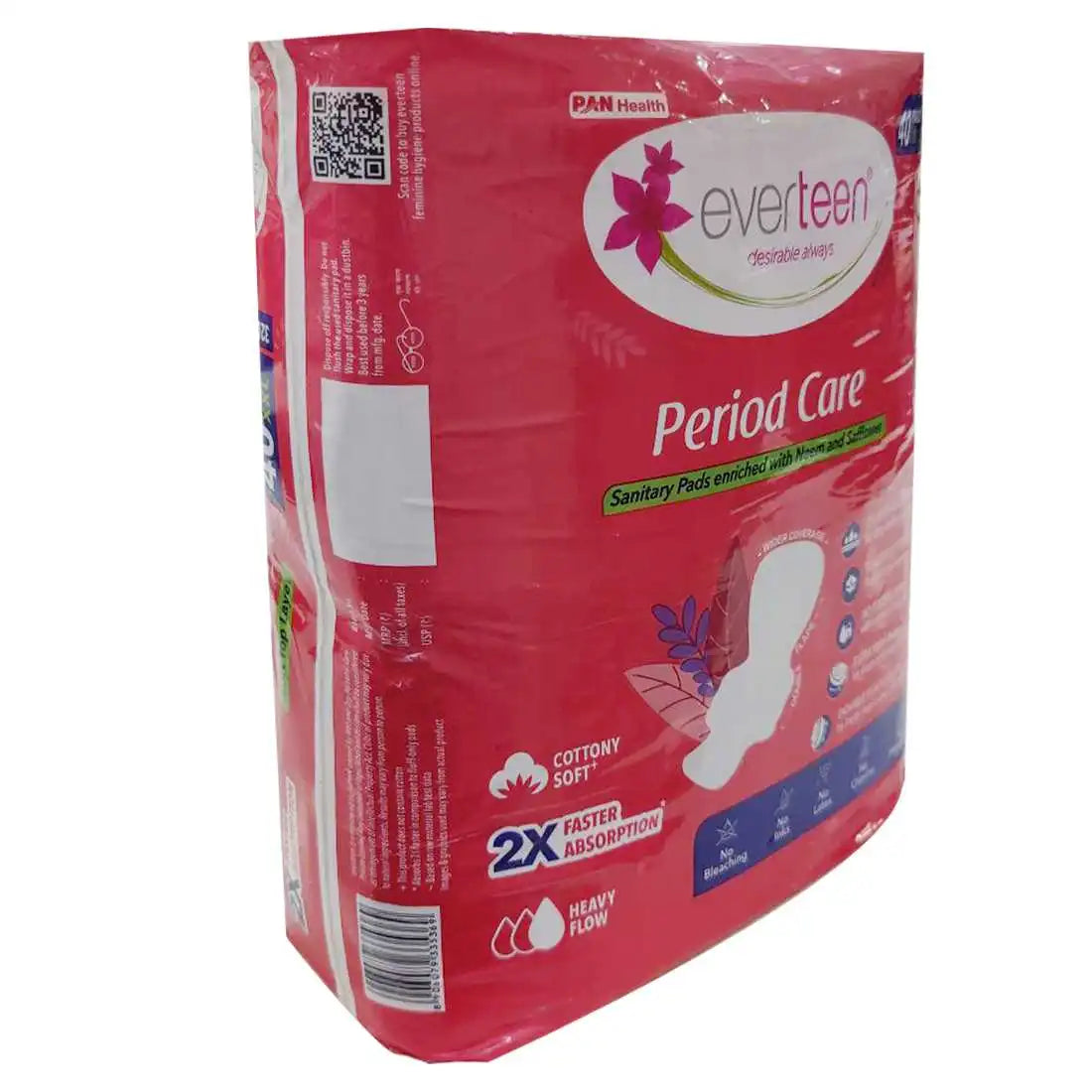 everteen Period Care XXL Sanitary Pads with Double Flaps, Neem and Safflower - 40 Pads