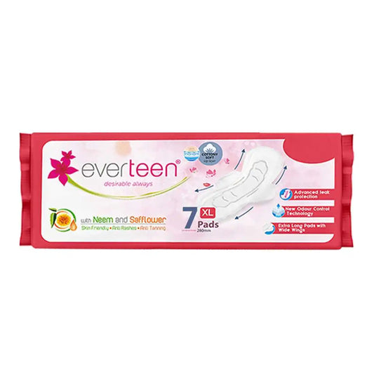 everteen XL Sanitary Napkin Pads with Neem and Safflower for Women - 7 Pads, 280mm