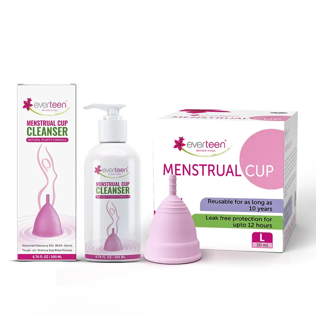 everteen Combo: Menstruationstasse und Menstruationstassen-Reinigungsmittel für die Periode der Frau