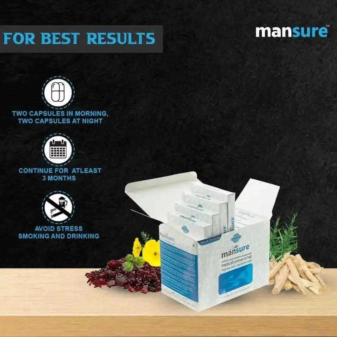 For best results, take 2 capsules of ManSure Male Reproductive Health Supplement in morning and 2 capsules at night - everteen-neud.com