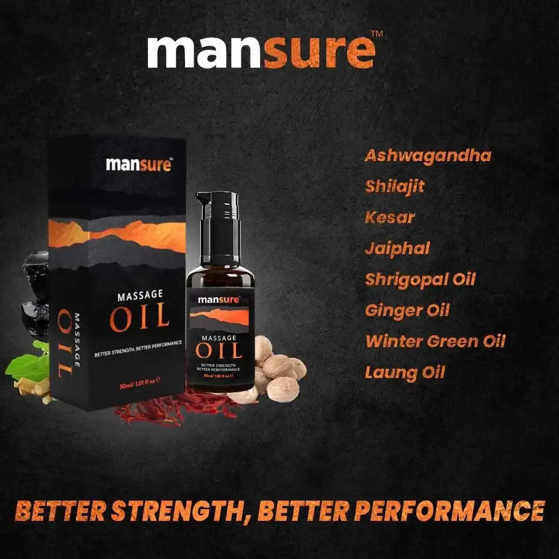 ManSure Massage Oil For Men's Health is Made From Premium Ingredients Such as Shilajit, Kesar and Shrigopal Oil