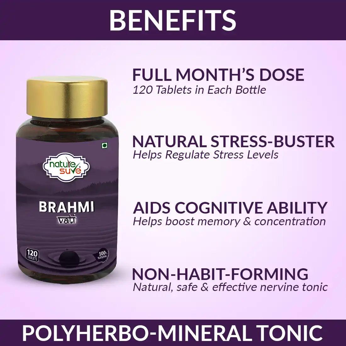 Nature Sure Brahmi Vati 120 Buddhiwardhak Ayurvedic Tablets for Brain Health, Memory Boost, Mental Alertness and Mind Relaxation in Men and Women - Official Brand Store: everteen | NEUD | Nature Sure | ManSure