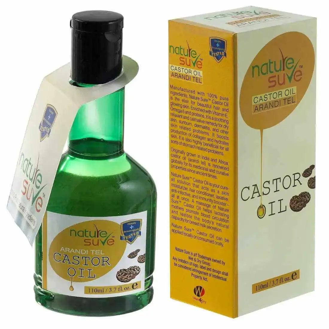 Nature Sure Cold-Pressed Castor Oil (Erand Tail) - Therapeutic Carrier Oil for Skin, Hair and Health