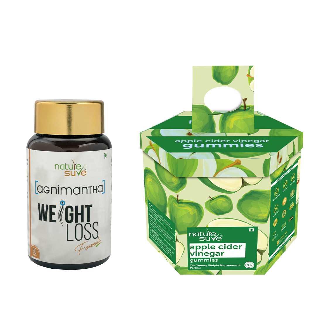 Nature Sure Combo - Agnimantha Weight Loss 60 Capsules and 45 Apple Cider Vinegar Gummies  - Official Brand Store