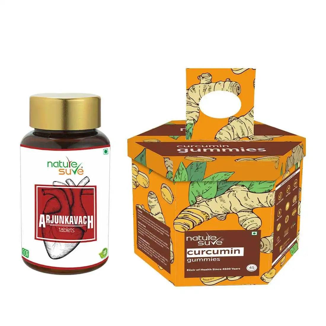 Nature Sure Combo - Arjun Kavach 90 Heart Tablets and 45 Curcumin Gummies - Official Brand Store