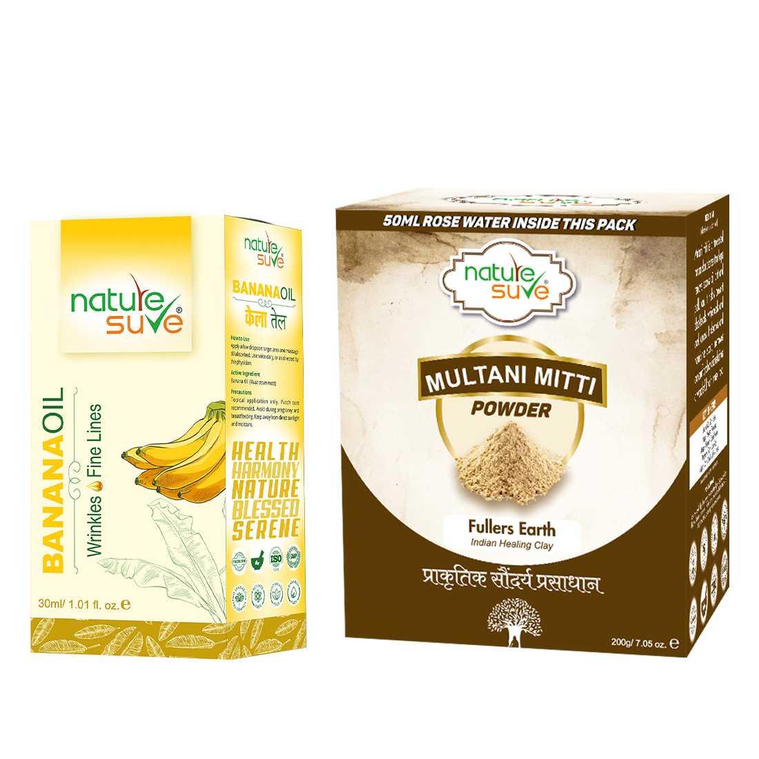 Nature Sure Combo - Banana Oil 30ml and Multani Mitti Powder 200g  - Official Brand Store