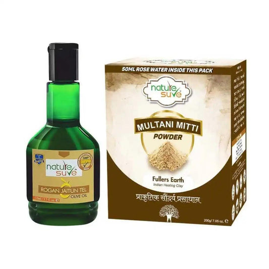 Nature Sure Combo - Rogan Jaitun Massage Oil 110ml and Multani Mitti Fullers Earth 200g - Official Brand Store