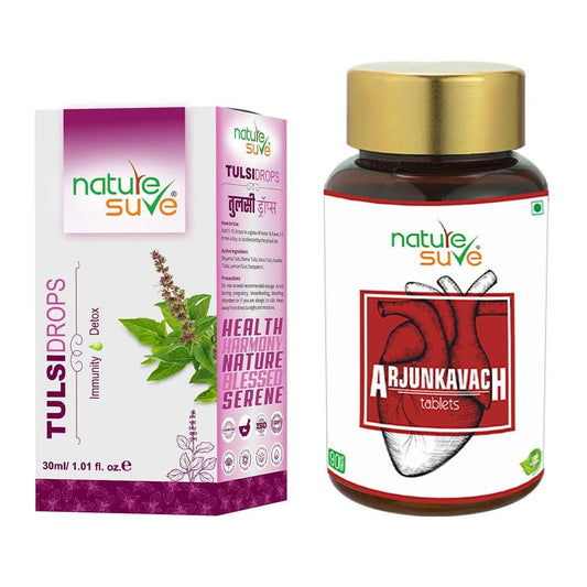 Nature Sure Combo - Tulsi Drops 30ml and Arjun Kavach 90 Heart Tablets  - Official Brand Store