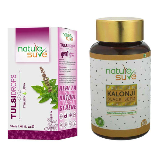 Nature Sure Combo - Tulsi Drops 30ml and Kalonji Black Seed 90 Tablets  - Official Brand Store