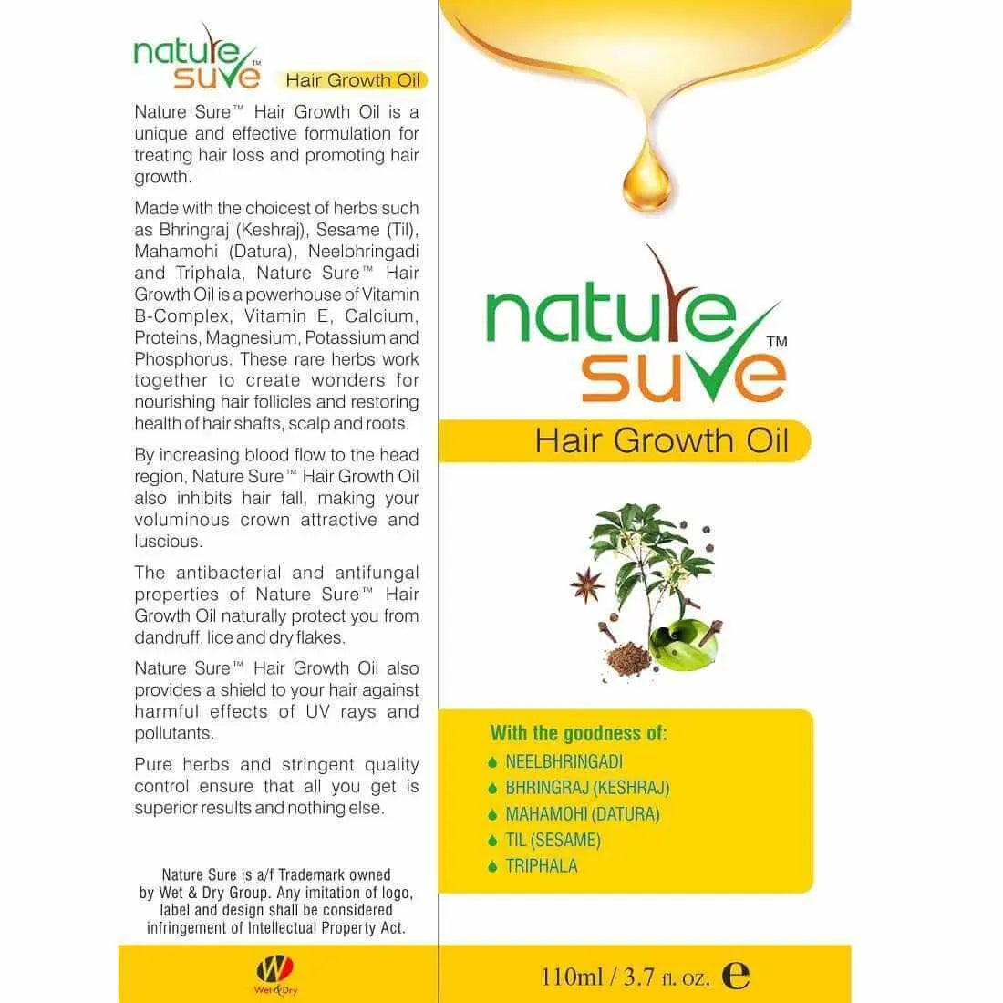 Nature Sure Hair Growth Oil For Natural Hair Darkening, Hair Fall, Hair Loss, Dandruff & Split-Ends (110ml)