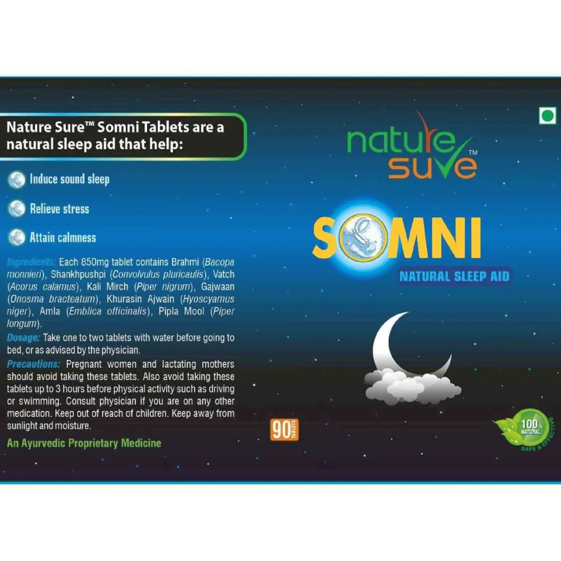 Nature Sure SOMNI Tablets – Brahmi, Shankhpushpi and Ayurvedic Herb Blend