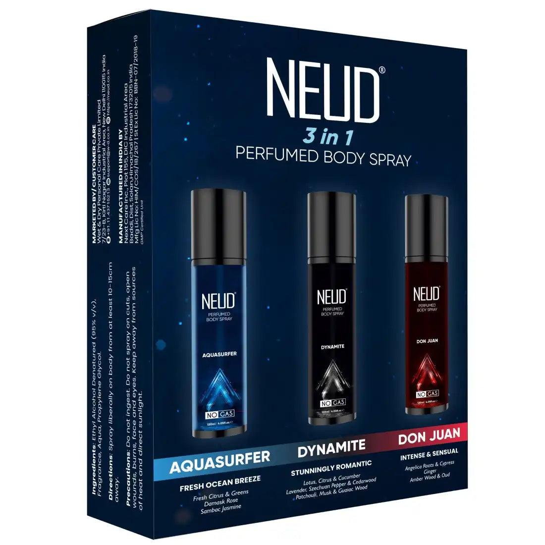 NEUD 3-in-1 Perfumed Body Sprays for Men, Long-Lasting Deodorants, No Gas, No CFC Formula - 3 x 120ml Each - Official Brand Store: everteen | NEUD | Nature Sure | ManSure