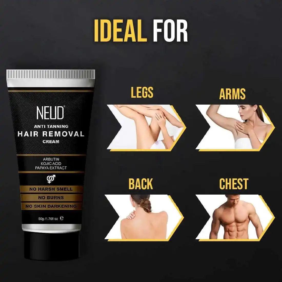NEUD Anti-Tanning Hair Removal Cream is Ideal for Arms, Legs, Chest and Back in Men and Women - everteen-neud.com