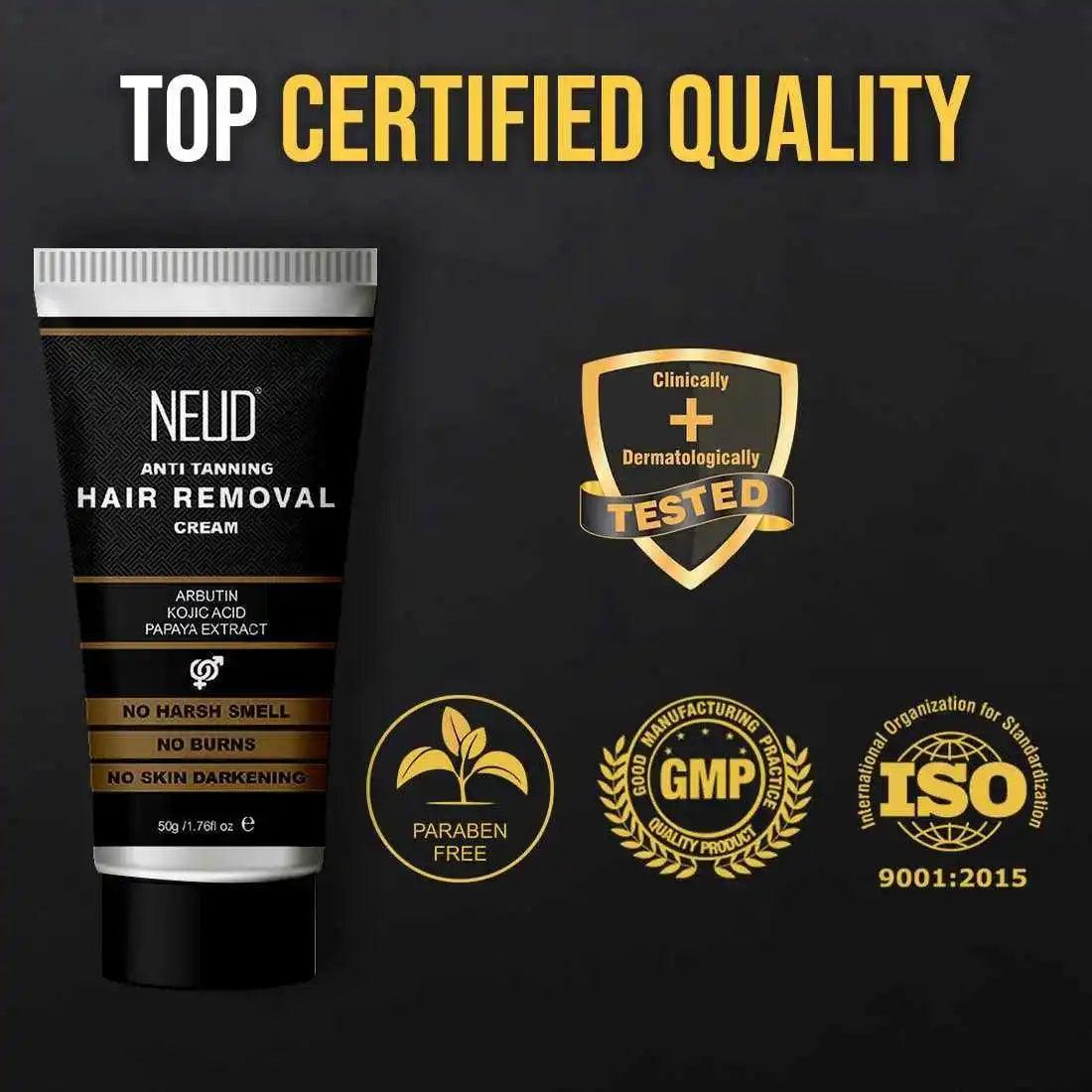 NEUD Anti-Tanning Hair Removal Cream for Arms, Legs, Chest and Back is Paraben Free Top Certified Quality Product - everteen-neud.com