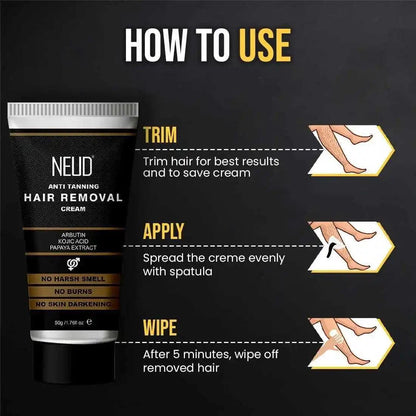 Using NEUD Anti-Tanning Hair Removal Cream for Arms, Legs, Chest and Back is Super Easy - everteen-neud.com