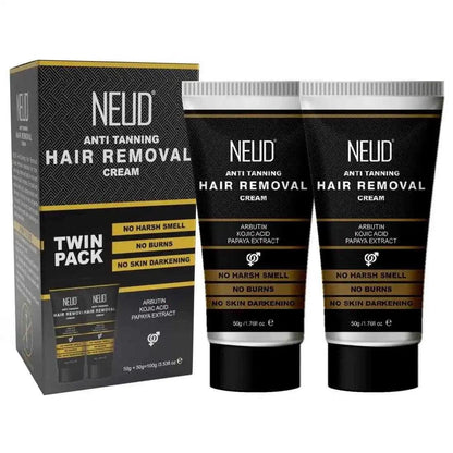 NEUD Anti-Tanning Hair Removal Cream for Arms, Legs, Chest and Back in Men and Women - Twin Pack (50g x 2 Tubes) 8906116281482