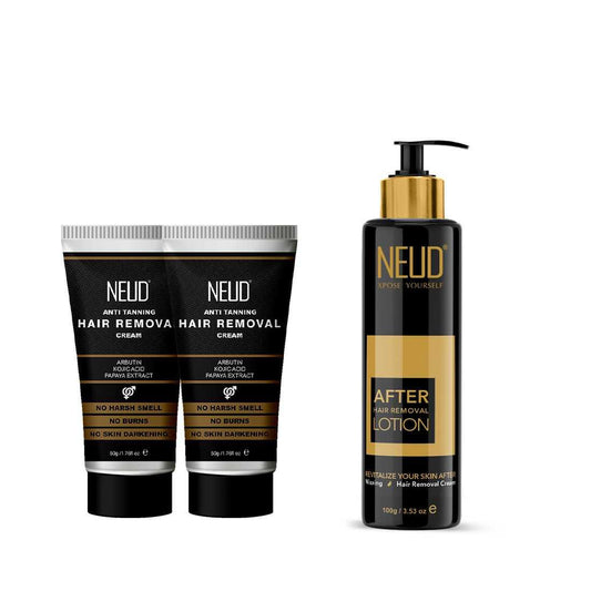 NEUD Anti-Tanning Hair Removal Cream Twin Pack (50g+50g) and After-Hair-Removal Skin Lotion 100g 7419870336158