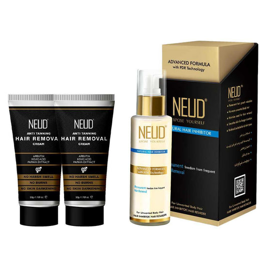 NEUD Anti-Tanning Hair Removal Cream Twin Pack (50g+50g) and Natural Hair Inhibitor 80g 7419870577506