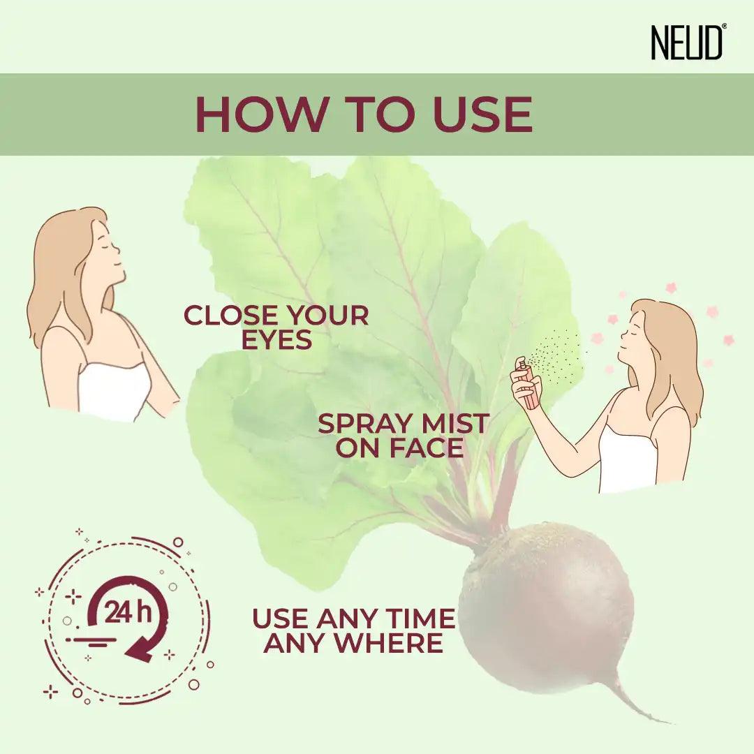 Use NEUD Beet Root Facial Mist Spray 100ml For Dull and Dry Skin Anywhere, Anytime - everteen-neud.com