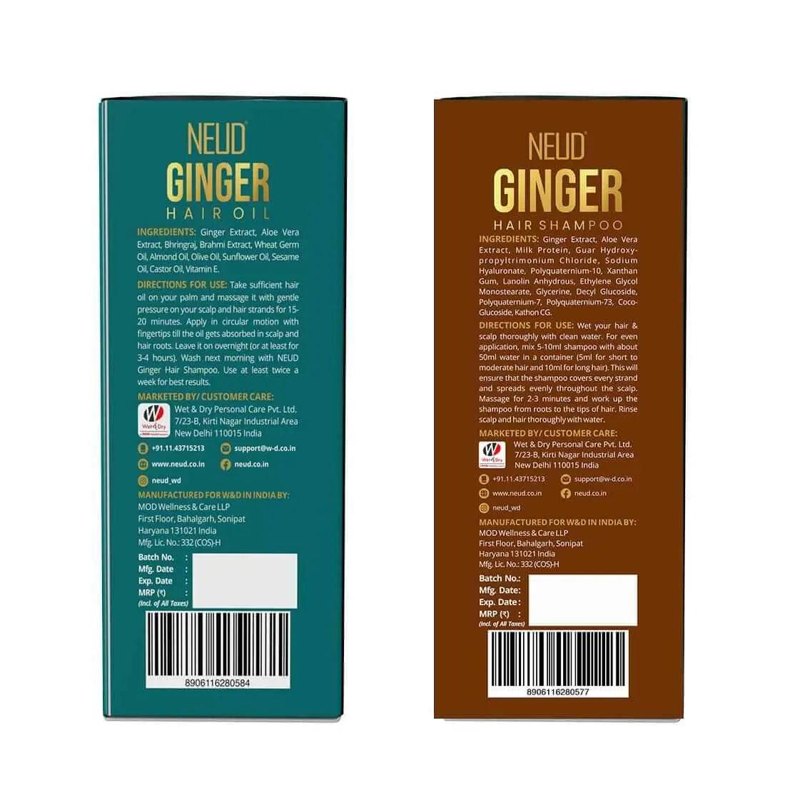 NEUD Combo - Ginger Hair Oil and Shampoo for Men & Women 9559682314574