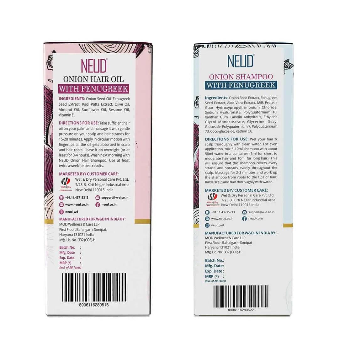 NEUD Combo - Onion Hair Oil and Shampoo with Fenugreek for Men & Women 9559682314406