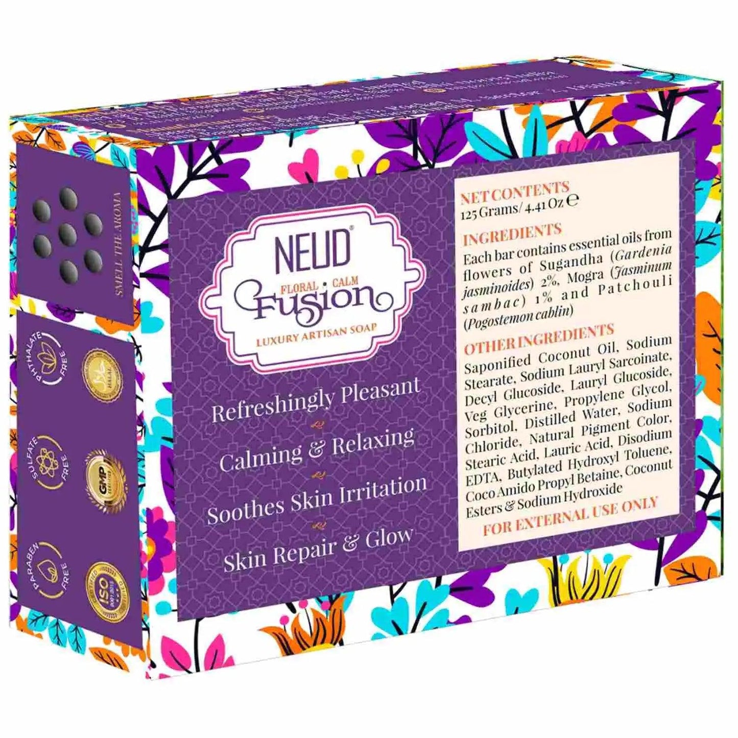 NEUD Floral Calm Fusion Luxury Artisan pH Balanced Handmade Soap 125g With Sugandha, Mogra and Patchouli is Shipped Worldwide - everteen-neud.com