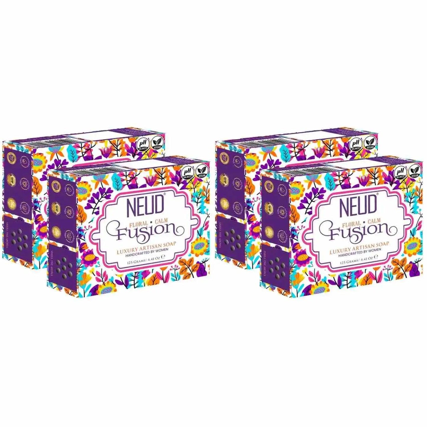 Buy 4 Packs NEUD Floral Calm Fusion Luxury Artisan pH Balanced Handmade Soap 125g Each With Sugandha, Mogra and Patchouli - everteen-neud.com