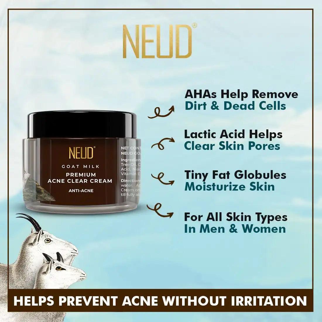 NEUD Goat Milk Acne Clear Cream Contains AHA and Lactic Acid That Help Exfoliate and Clear Skin Pores - everteen-neud.com