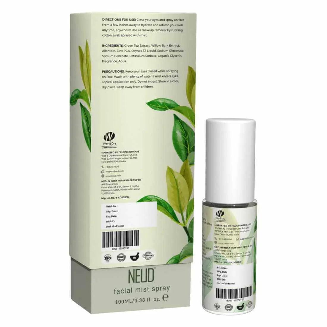 NEUD Green Tea Facial Mist Spray For Youthful & Hydrated Skin - 100 ml