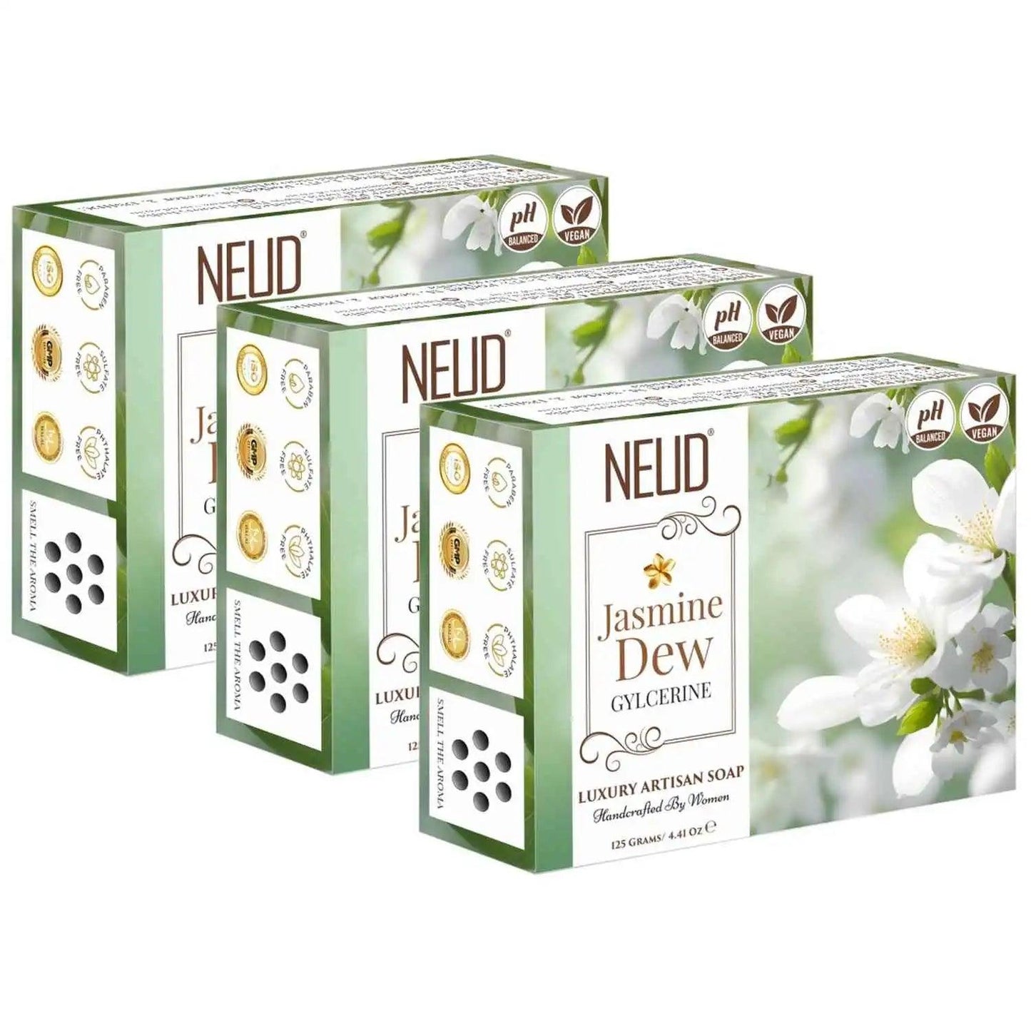 Buy 3 Packs NEUD Jasmine Dew Glycerine Luxury Artisan pH-Balanced Handmade Soap 125g Each - everteen-neud.com