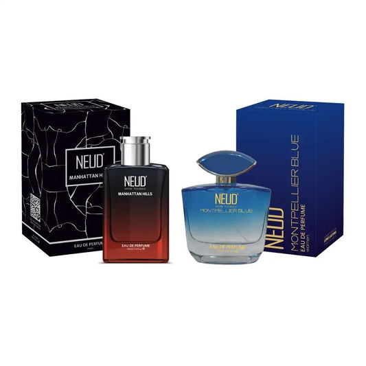 NEUD Luxury Perfume Combo: Manhattan Hills for Men and Montpellier Blue for Women - Official Brand Store: everteen | NEUD | Nature Sure | ManSure