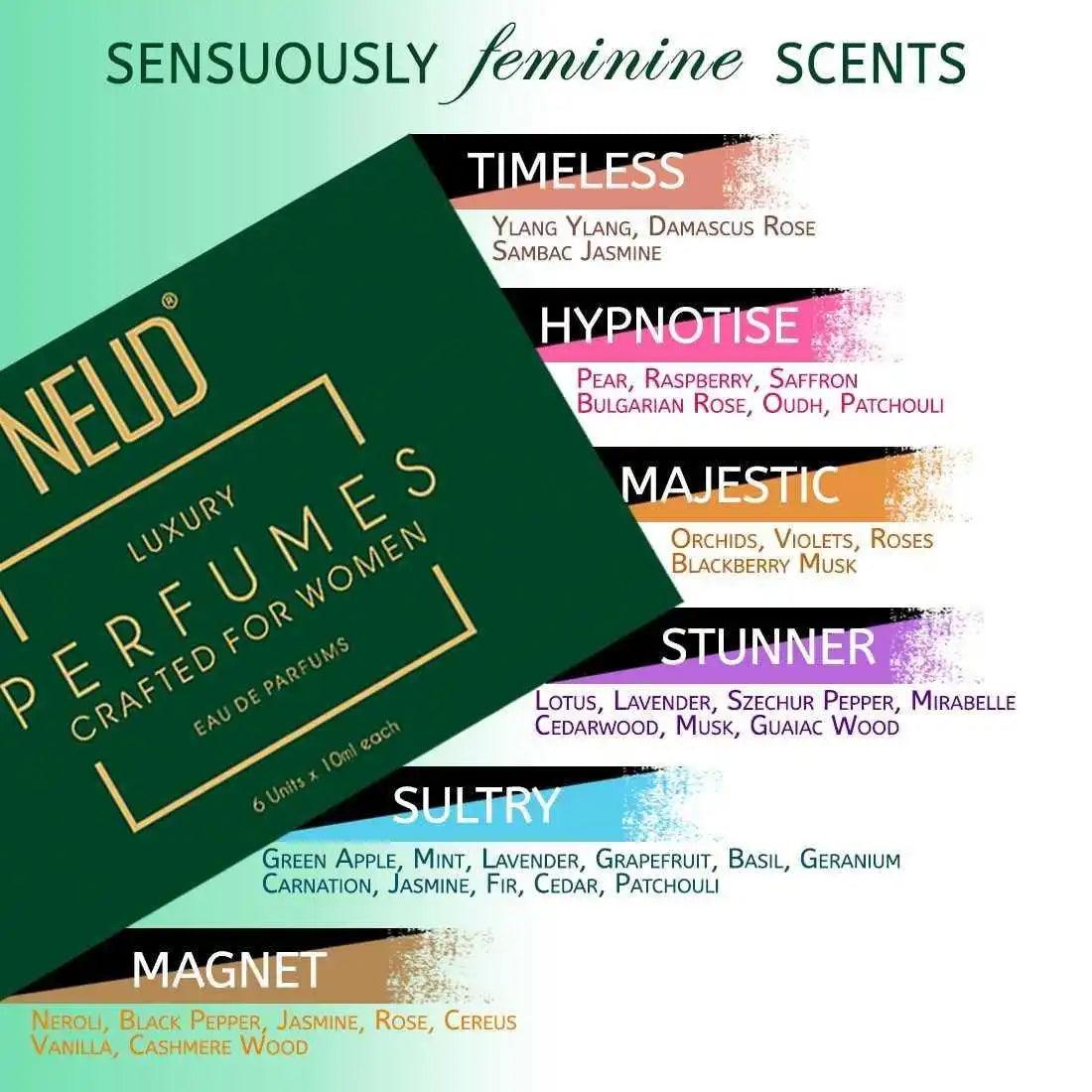 NEUD Luxury Perfume Set for Women includes 6 sensuous scents of 10ml each - everteen-neud.com