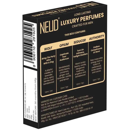 NEUD Luxury Pocket Perfume Gift Set for Men - Long Lasting Eau de Parfum (Citrus, Lavender, Cedarwood, Vanilla) - 4x10ml - everteen-neud.com