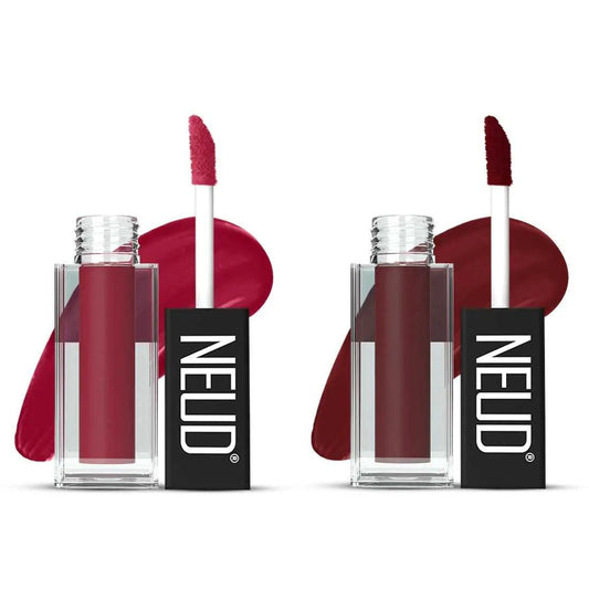 NEUD Matte Liquid Lipstick Combo - Peachy Pink and Mocha Brownie With Two Lip Gloss Free 7419870483722