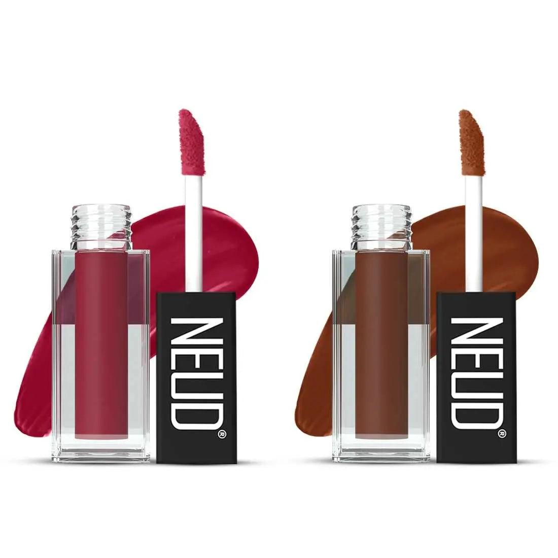 NEUD Matte Liquid Lipstick Combo - Peachy Pink and Oh My Coco With Two Lip Gloss Free 7419870624576