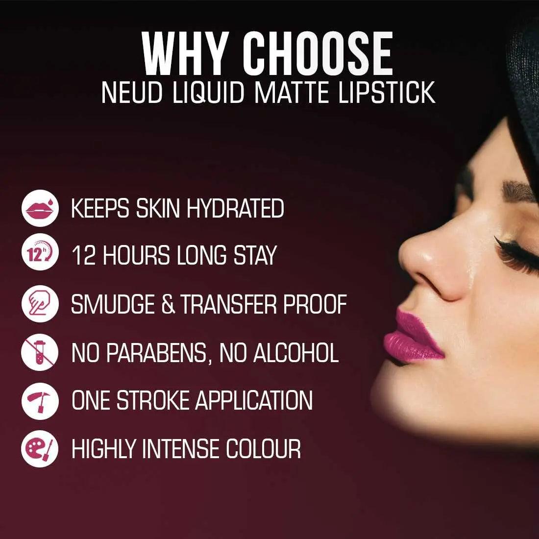 NEUD Matte Liquid Lipstick Combo - Peachy Pink and Supple Candy With Two Lip Gloss Free 7419870480325