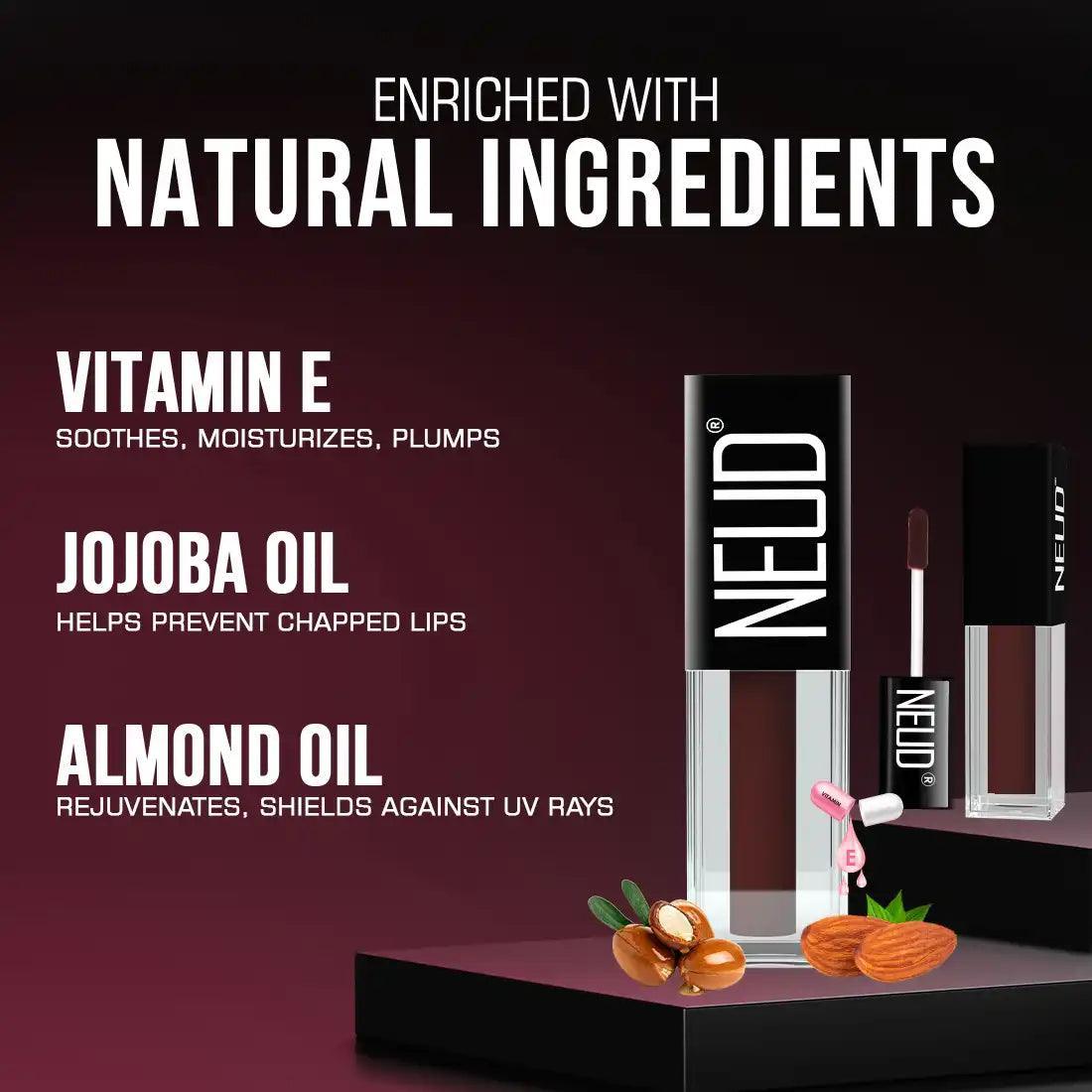 NEUD Matte Liquid Lipstick Espresso Twist Gives Natural Lip Care With Jojoba Oil, Vitamin E and Almond Oil - everteen-neud.com