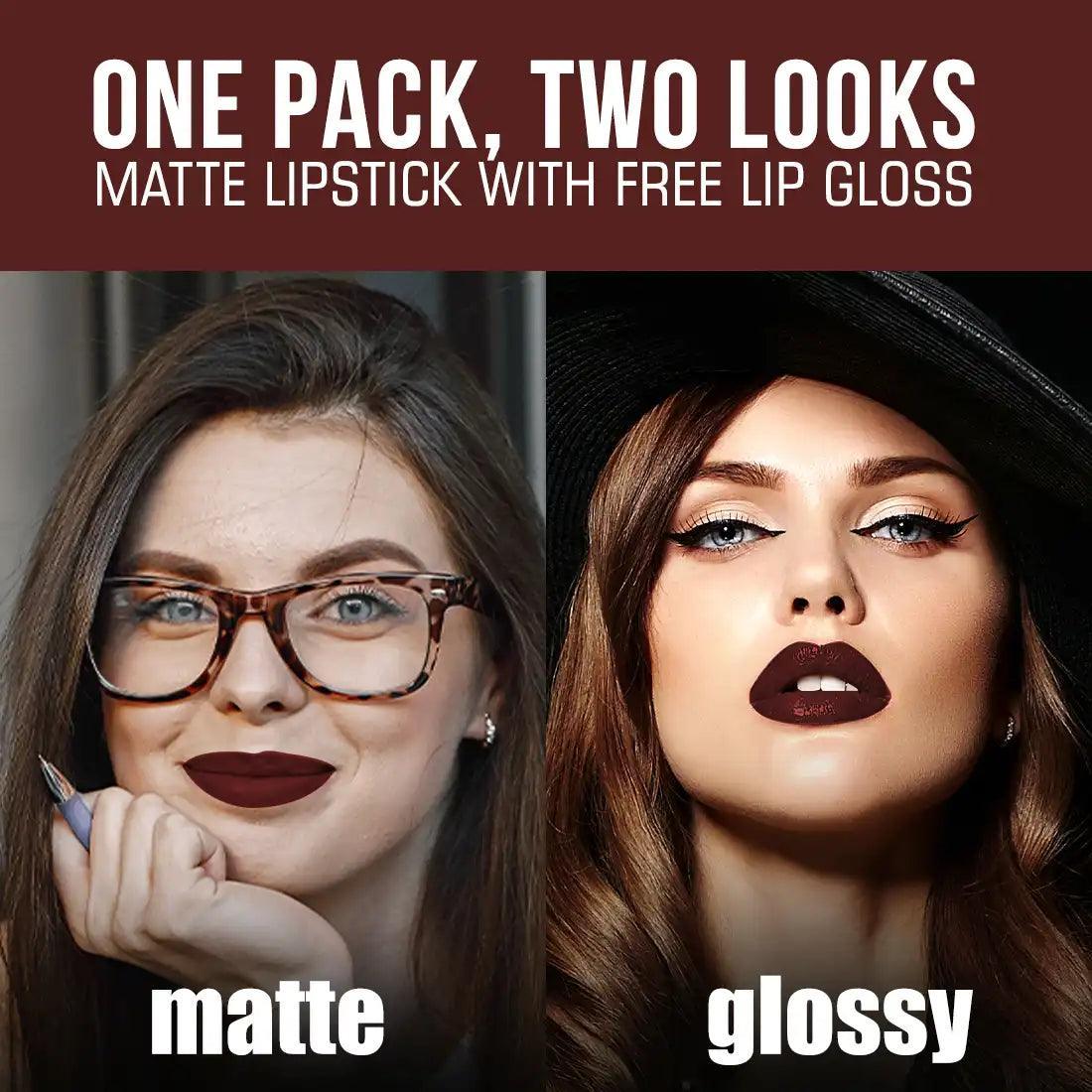 Get Two Looks In One Pack of NEUD Matte Liquid Lipstick Espresso Twist - Matte Finish For Daily Routine and Glossy Shine For Party Look - everteen-neud.com