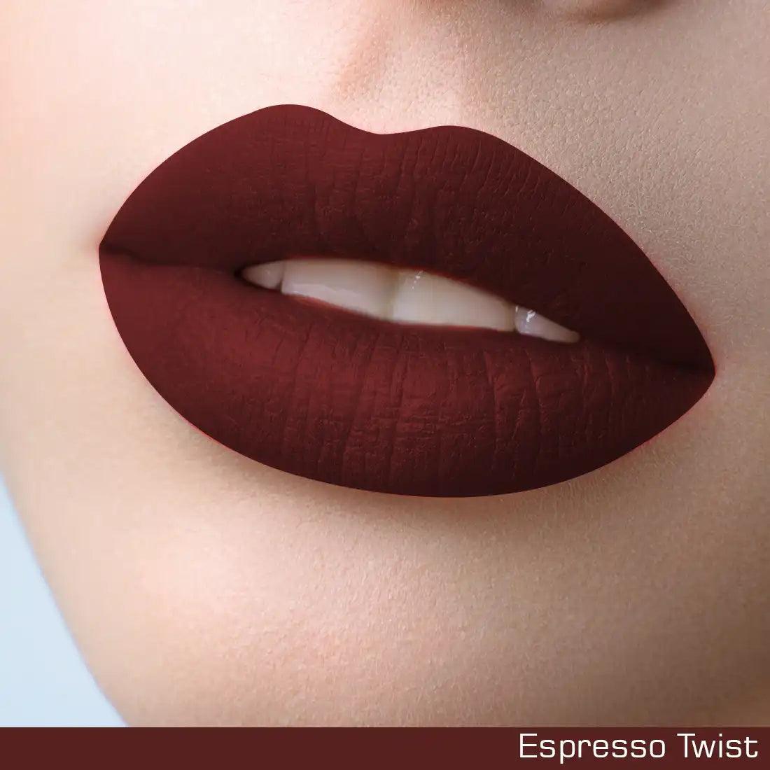 Closeup of Shade for NEUD Matte Liquid Lipstick Espresso Twist - everteen-neud.com