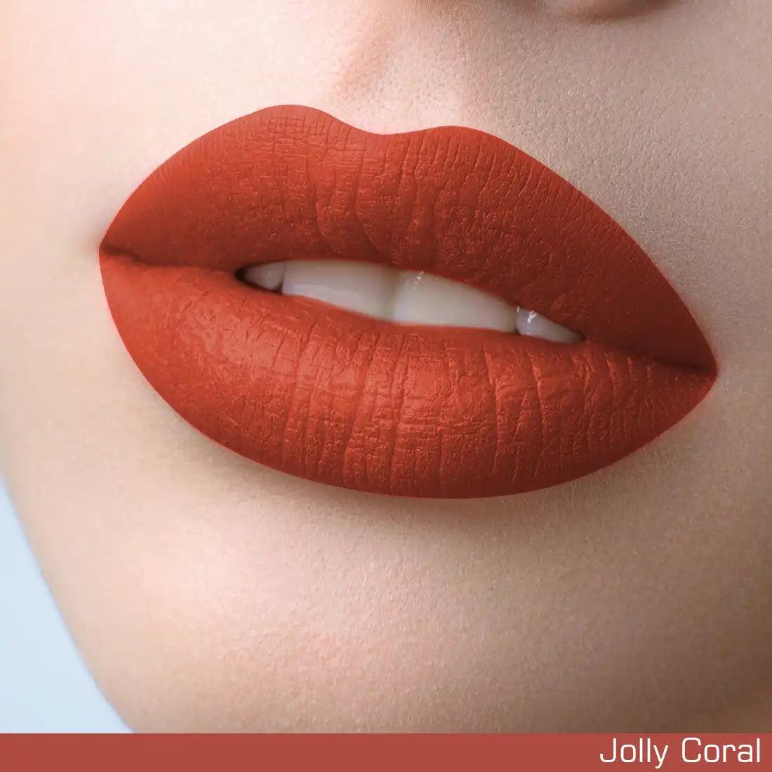 Closeup of Shade for NEUD Matte Liquid Lipstick Jolly Coral - everteen-neud.com